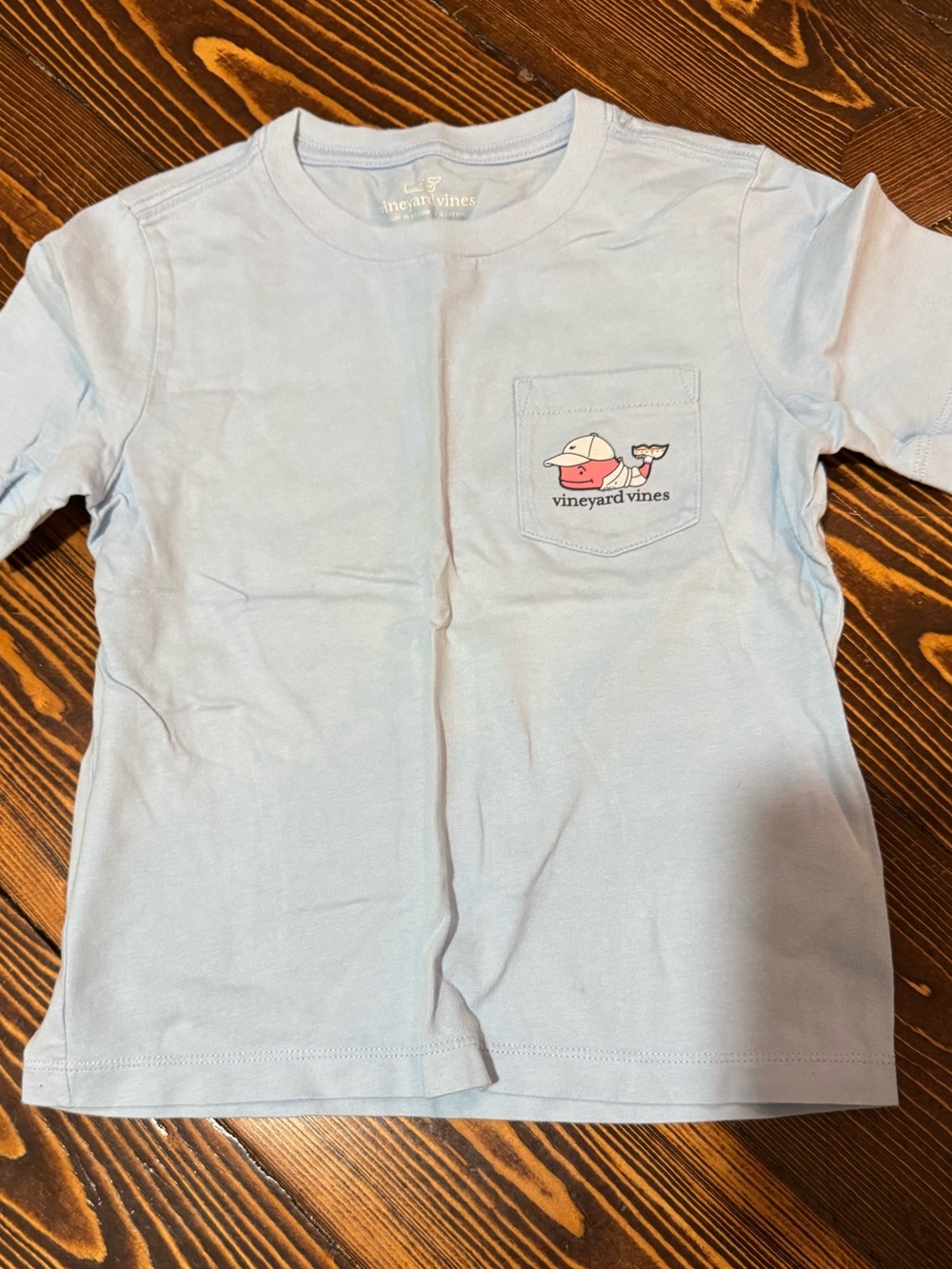 Vineyard Vines Light Blue Kids Pocket Tee with Tennis Themed Whale Motif